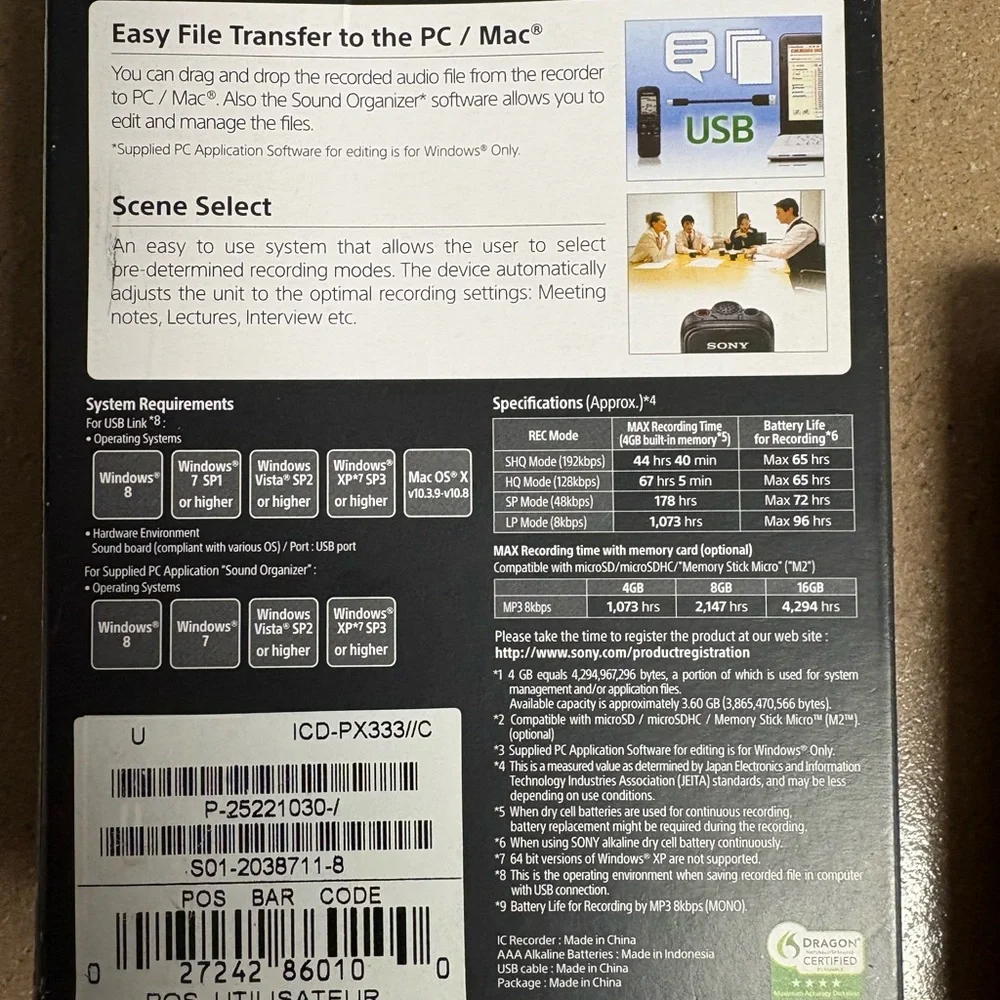 Sony ICD-PX333 Voice Recorder - Black and Silver - Picture 2 of 4